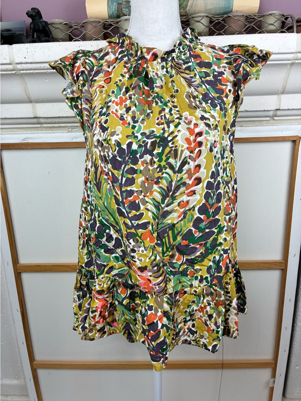 JODIFL Amazingly Multicolor Floral Ruffle Peplum blouse w/ Cap-Sleeve